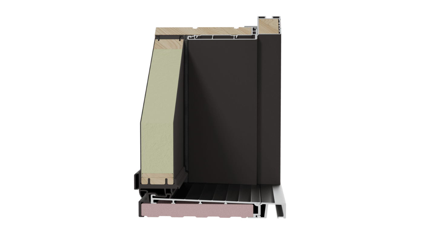 cross section of dimensions steel entry door with silicone corner pad and draining threshold